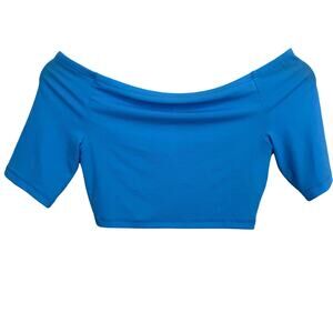 Zara Blue Cropped Off the Shoulder T Shirt Size Large